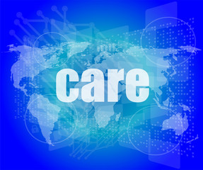 Obraz premium care word on digital screen, mission control interface