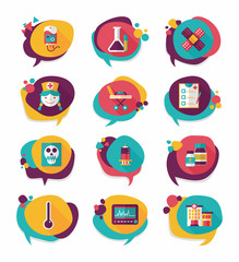 hospital bubble speech banner design flat background set, eps10