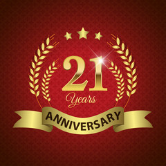Celebrating 21 Years Anniversary, Golden Laurel Wreath & Ribbon