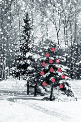 Christmas tree with red glass balls