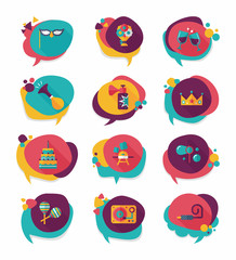 Birthday bubble speech banner design flat background set, eps10