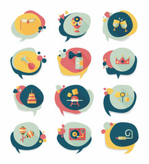Birthday bubble speech banner design flat background set, eps10