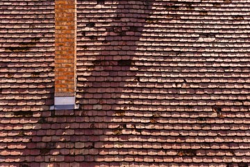 Roof with tiles and chimney