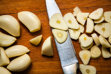 Chopped garlic with knife