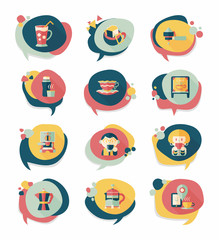 Coffee bubble speech flat banner design flat background set, eps