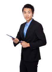 Businessman hold with clipboard