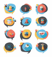 Halloween bubble speech banner design flat background set, eps10