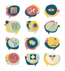 hospital bubble speech banner design flat background set, eps10