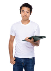 Asian man with clipboard