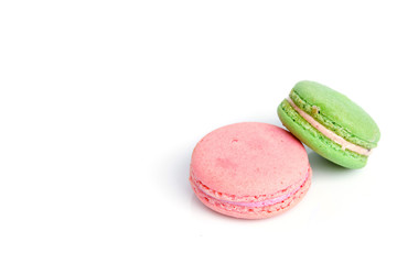 French macarons on white background