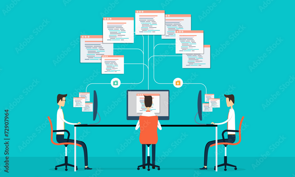 Fototapete Group programing connection develop web siet and application