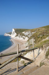 Fence protecting coastal path above Durdle Door in Dorset