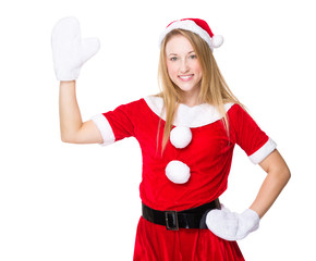 Christmas woman with hand raise up