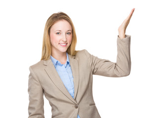 Business woman with open hand palm