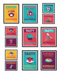 Coffee poster flat banner design flat background set, eps10
