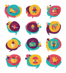Halloween bubble speech banner design flat background set, eps10