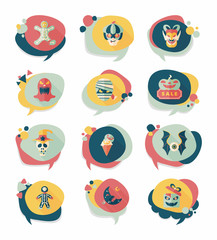 Halloween bubble speech banner design flat background set, eps10