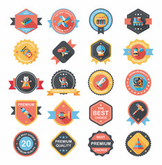 Toy badge banner design flat background set, eps10