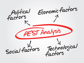 Conceptual hand drawn vector PEST Analysis flow chart, diagram