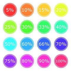 Discount labels color icon set