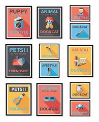 Pet poster flat banner design background set, eps10