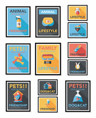Pet poster flat banner design background set, eps10