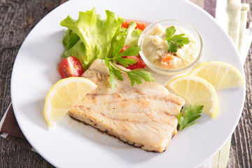 fish, salad and sauce