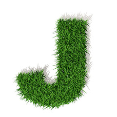 J lettera erba verde, isolata su fondo bianco