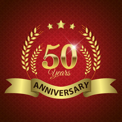 Celebrating 50 Years Anniversary, Golden Laurel Wreath & Ribbon