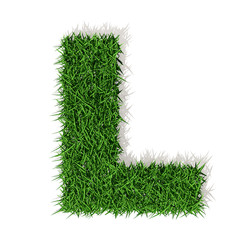 L lettera erba verde, isolata su fondo bianco