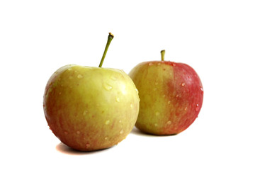 Fresh two apples with water droplets.