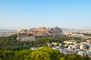 Acropolis of Athens and Lycabettus Hill. Greece.