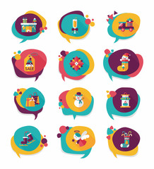 Christmas bubble speech banner design flat background set, eps10