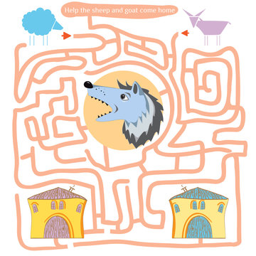 Funny labyrinth. Help the sheep and goat come home.