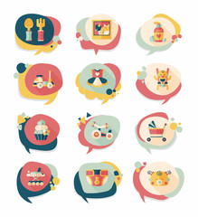 baby bubble speech banner design flat background set, eps10