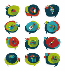 Birthday bubble speech banner design flat background set, eps10