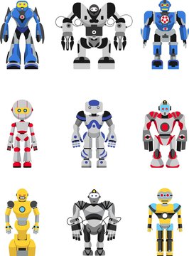 Abstract robots set isolated on white background