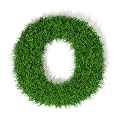 O lettera erba verde, isolata su fondo bianco