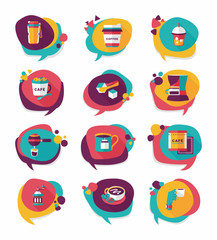 Fototapeta premium Coffee bubble speech flat banner design flat background set, eps