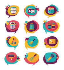 Kitchenware bubble speech flat banner design background set, eps