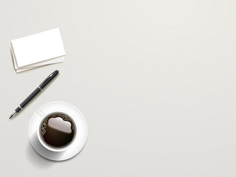 top view of stationery and coffee