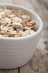 muesli on wooden background