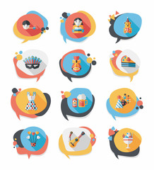 Birthday bubble speech banner design flat background set, eps10