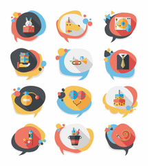 Birthday bubble speech banner design flat background set, eps10