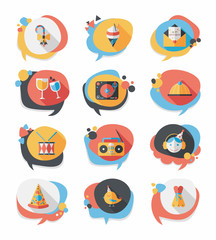 Birthday bubble speech banner design flat background set, eps10