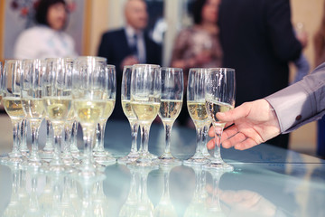 glasses with champagne alcohol cocktail banquet