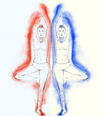 yoga position. watercolor illustration