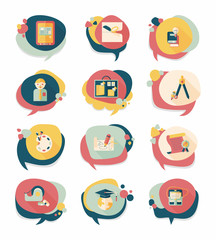 School bubble speech banner design flat background set, eps10