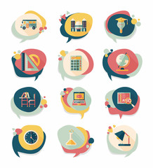 School bubble speech banner design flat background set, eps10
