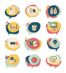 School bubble speech banner design flat background set, eps10